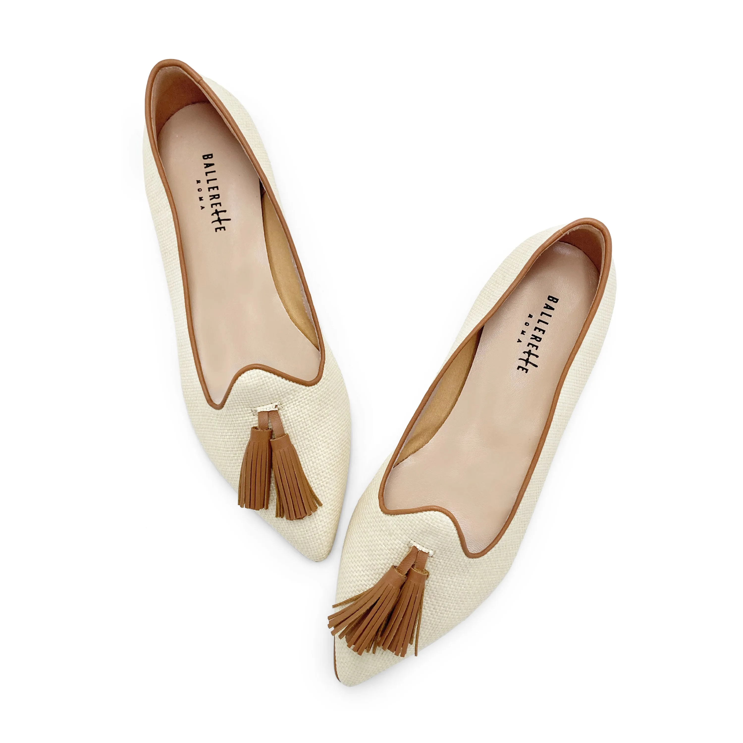 Women’s Summer Moccasins in Beige Raffia with Leather Tassels