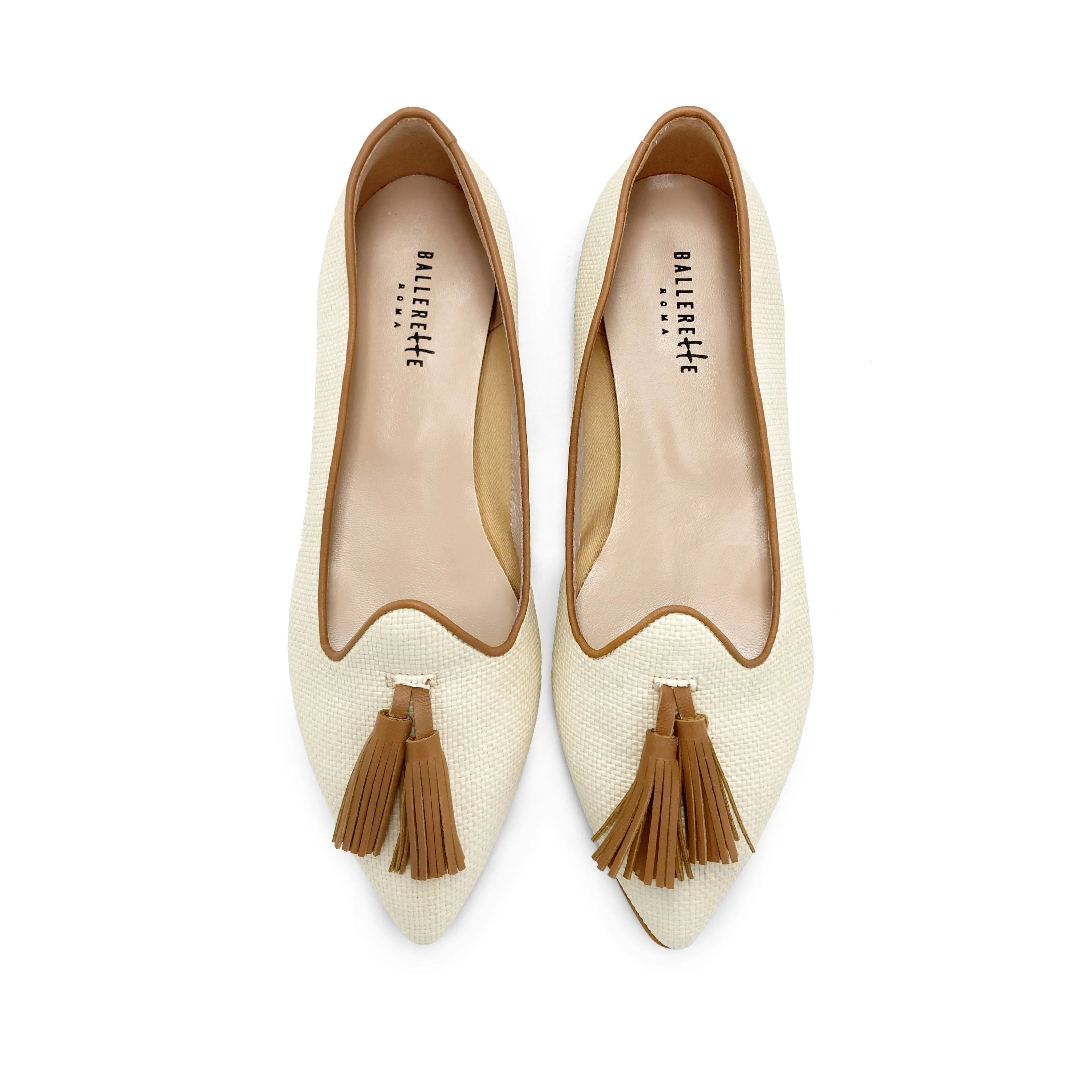 Women’s Summer Moccasins in Beige Raffia with Leather Tassels
