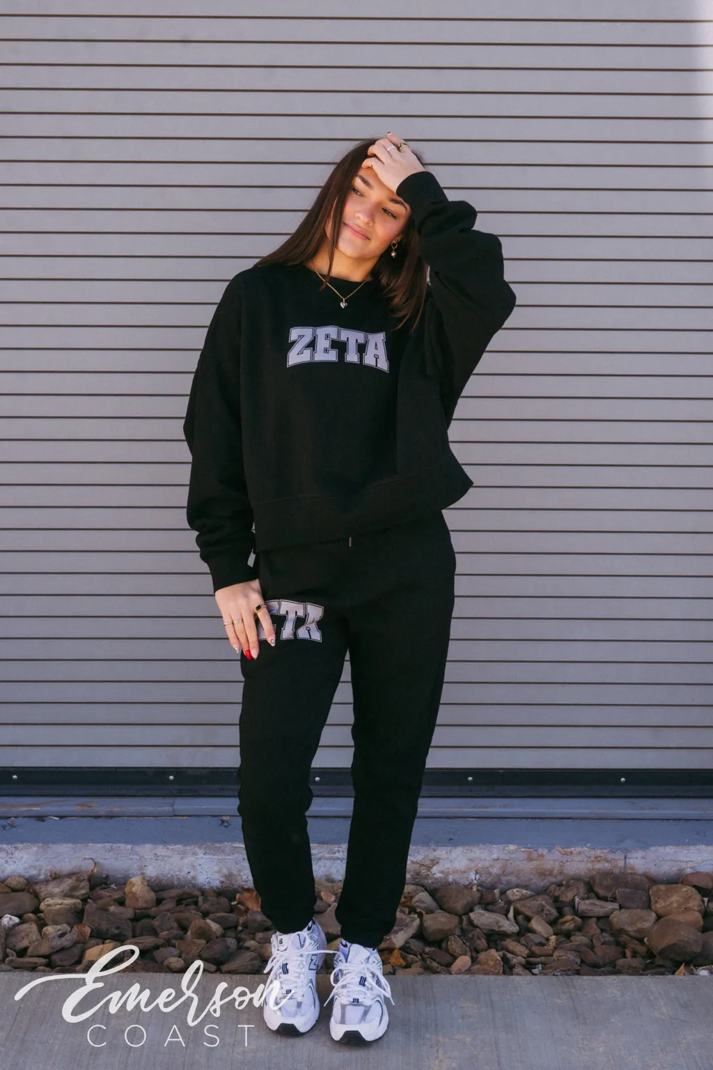Zeta Tau Alpha Sleek Black Crewneck and Jogger Set