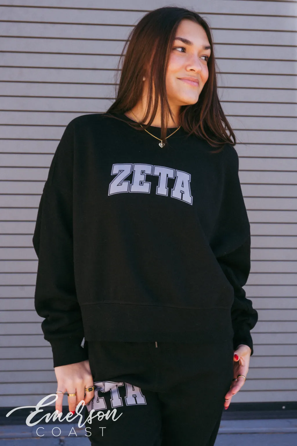 Zeta Tau Alpha Sleek Black Crewneck and Jogger Set